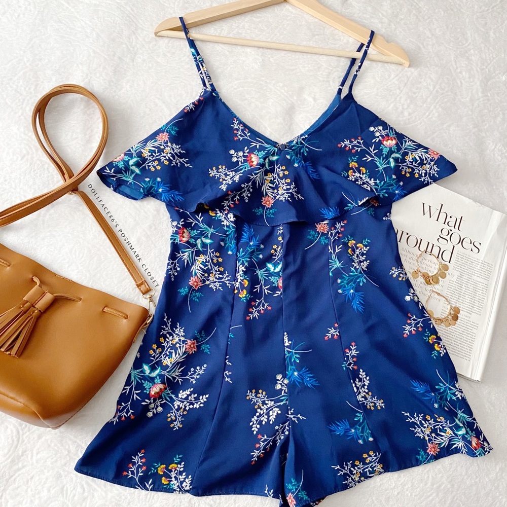 Dark Blue Floral Print Romper